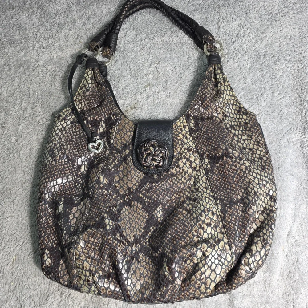 Brighton Hobo Shoulder Bag Snakeskin Print Braided Strap‎ Womens Large PRISTINE